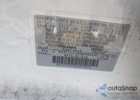 2017 Nissan Versa 1.6 Sv from USA, damaged, VIN 3N1CN7AP9HL845076